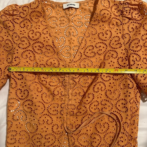 Sandro Livio Tie Front Drawstring V Neck Slim Fit Blouse Orange Size 2-4 US - Picture 8 of 12